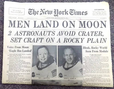 MEN WALK ON MOON July 21 1969 New York Times Very Nice Flat • $225