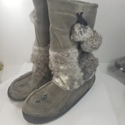 Manitobah Mukluks Tall Gray Fur Winter Boots Women's 10 L10/M8 • $149.99