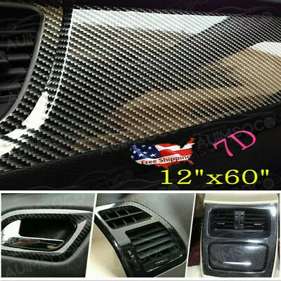 Car Interior Auto Accessories Black Glossy Carbon Fiber Vinyl Film Wrap Sticker • $39.99