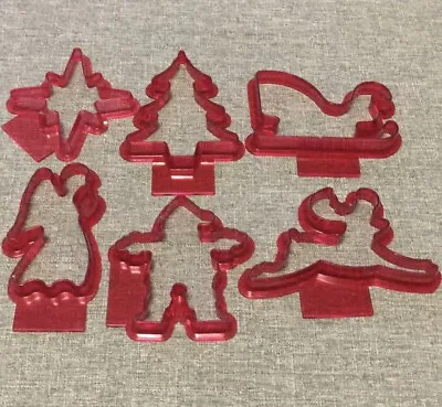 Red Clear Christmas Cookie Cutter LOT 6 Star Reindeer Sled Santa Tree Angel • $2.50