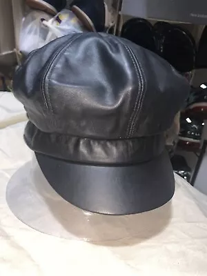 $80 • Buy Mens Kangol Black Leather Hat Medium NewsBoy/Cabbie/Spitfire Style Very Nice !!