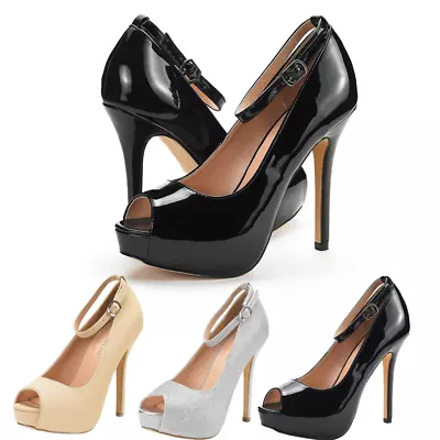 Women Stilettos High Heel Platform Ankle Strap Peep Toe Pump Shoes • $14.99