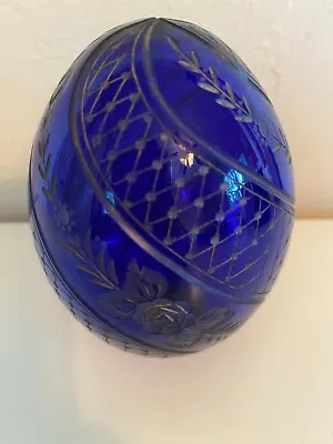 Signed And Numbered Vintage Faberge Egg Cobalt Blue Etched Roses REDUCED! • $99