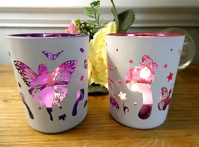 £8.95 • Buy Fairy Candle Votive Tealight Glass Holders Set Of 2 Fairy & Toadstool Garden