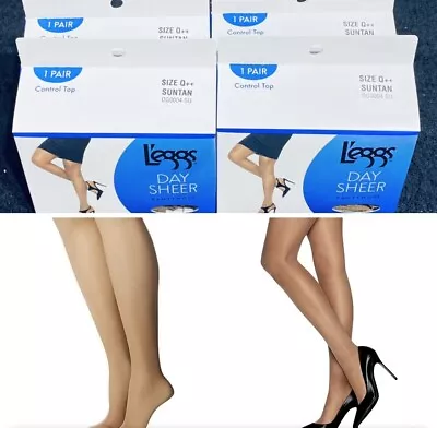 $15 • Buy Lot Of 4 Leggs Day Sheer Size Q++ Suntan Control Top Pantyhose