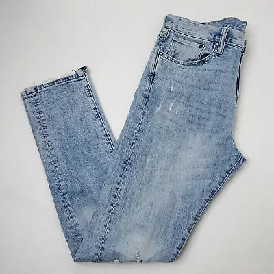 H&M Jeans Mens 31 Slim Straight Denim Distressed Faded Blue Button Fly Stretch • $24.88