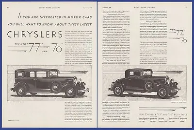 Vintage 1929 CHRYSLER 77 And 70 Automobile Car Royal Coupe RARE Print Ad 1920's • $12.95