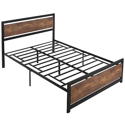 HOMCOM Double Size Metal Bed Frame W/ Headboard & Footboard 144x195x103cm • £119.99