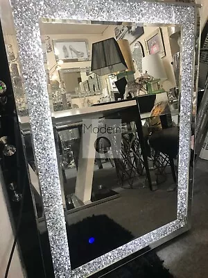 LED WALL MIRROR 100x70 Crushed Crystal Light Up Mirror SLIGHT DEFECT • £139.99