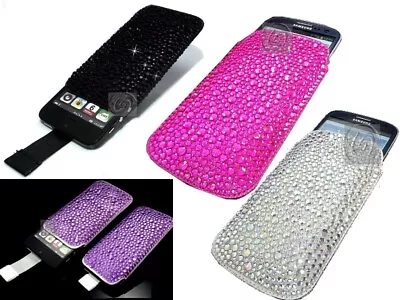 Luxury Slim Crystal Bling Sparkle Diamond Pull Cord Tab Case Cover Pouch Various • £3.50