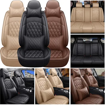 $69.98 • Buy 5-Seats Car Seat Covers PU Leather Front + Rear Cushion Full Set Universal Black