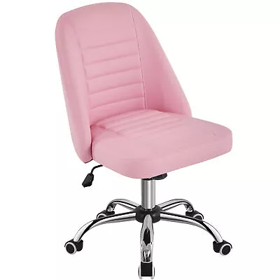 PU Leather Armless Vanity Chair Mid Back Swivel Chair Modern Desk Chair Used • $35.99