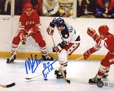 MIKE ERUZIONE SIGNED AUTOGRAPHED 8x10 PHOTO + 80 GOLD OLYMPIC HOCKEY BECKETT BAS • $85