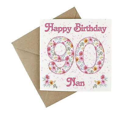 Nan 90th Birthday Age Card - Pink Floral Wildflower Seed Card • £5.19