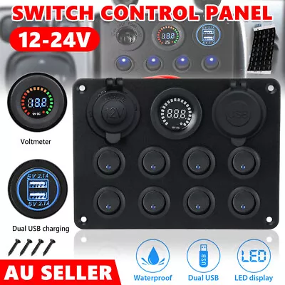 8 Gang 12V Switch Panel Inline Fuse USB LED Rocker Toggle Control For Car Marine • $29.45