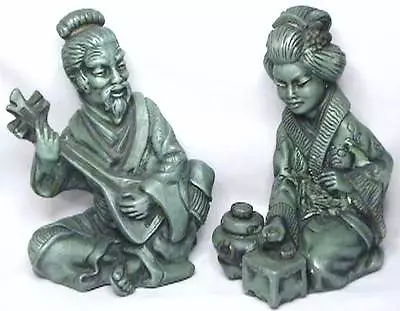 Nice Vintage Pair 2 1962 Universal Statuary Chicago Asian Geisha Musician Figure • $64.99