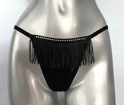 Victorias Secret Very Sexy Rhinestone Black Bling Fringe Nwt G V String Panty • $19.99