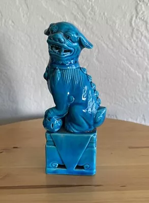 Vintage Chinese Blue Turquoise Glazed Porcelain Foo Dog Lion Statue 6 Inches • $33.50