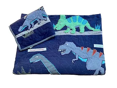 Pottery Barn Kids Warren Dinosaur Full/ Queen Quilt Set W/ 1 Sham Dino T Rex • $125