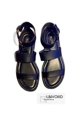 MICHAEL KORS | Amos Black Leather Gladiator Sandals Sz 8M Gold Hardware • $65