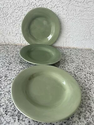 Set Of 3 HD Designs Glossy Sage Green Rim No Trim Dinner Plates 11”Discontinued • $30.60