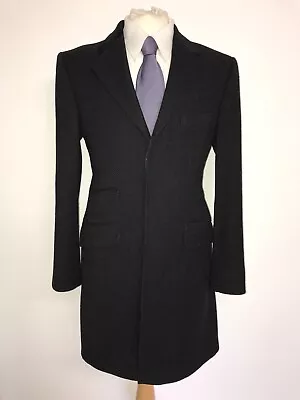 £129.99 • Buy TED BAKER - Mens Long BLACK TWEED WOOL COVERT COAT - 38 Reg - GORGEOUS & WARM