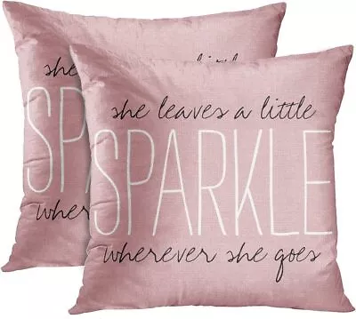 Set Of 2 Throw Pillow Cover Cute Burlap Pink Sparkle Monogram Decorative Pill... • $16.75