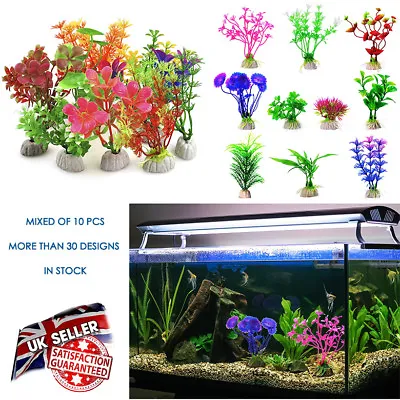 10 Mixed Artificial Green Plastic Plant Aquarium Fish Tank Grass Decoration NEW • £6.95