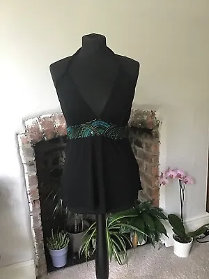 Miss Selfridge Halter Top Black Turquoise Beautiful UK 10 • £6