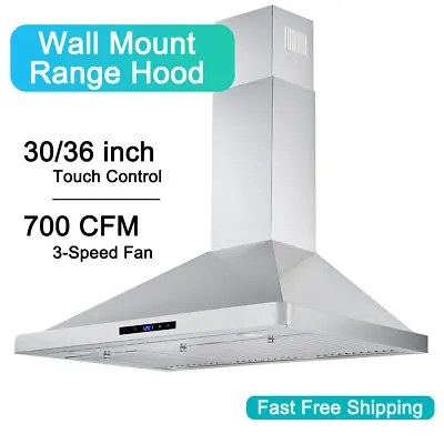 30/36 Inch Wall Mount Range Hood 700CFM Kitchen Stove Vent 3-Speed Touch Panel • $188.99