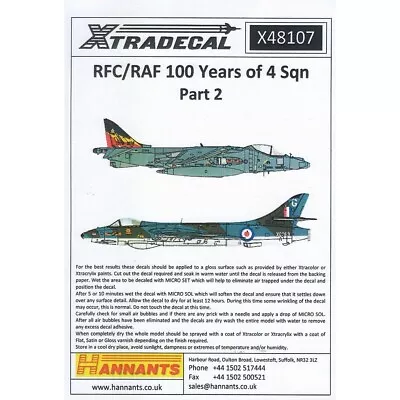 Xtradecal X48107 RFC / RAF 100 Years Of 4 Sqn Part 2 Decals 1:48 • £8.95