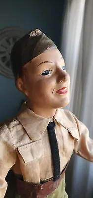 Antique 40s Army Soldier Doll WWII Freundlich Composition Sculpted 14  Inches • $75