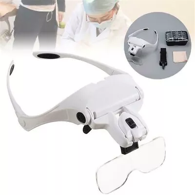 Magnifying Glass Headset LED Light Head Headband Magnifier Loupe Jeweler 5 Lens • £13.10