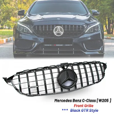 Black Front Upper Grill W/Led Star For 2015-2018 Mercedes Benz W205 C-Class C300 • $89.68