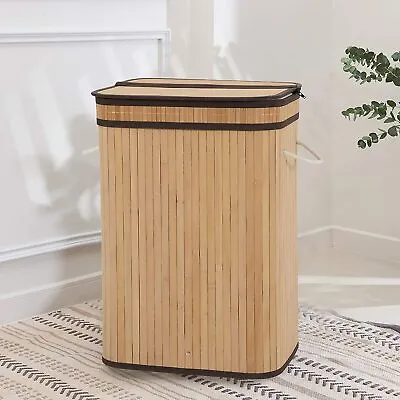 72L Laundry Hamper With Lid Bamboo Laundry Basket Large Dirty Clothes Storage • $35.99