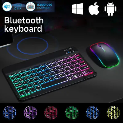 Bluetooth Backlit Keyboard Mouse For 10.1  Inch Universal IOS Android Tablet PC • £11.99