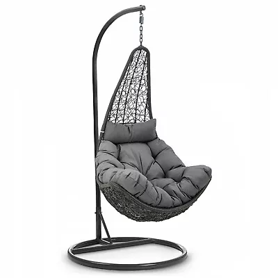 £169.99 • Buy Hanging Egg Chair Rattan Garden Swing Chairs Patio Indoor Outdoor W/Cushion Grey