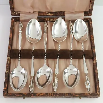 Vintage James Dixon & Sons Silverplate Apostle 6 Teaspoons Cutlery Set England • $79.95
