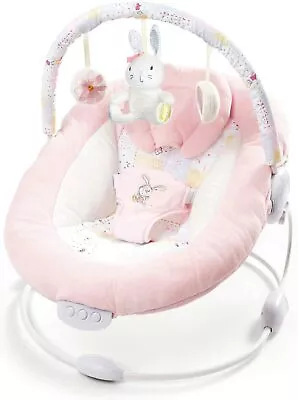 LADIDA Pink Baby Bouncer Padded Seat Music  & Vibration Flower Bunny Design 76 • £56.99