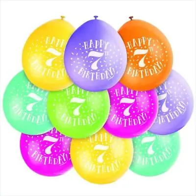 7th Birthday Balloons Assorted Colour Boy Girl Party Decorations Age 7 X 10 • £2.95