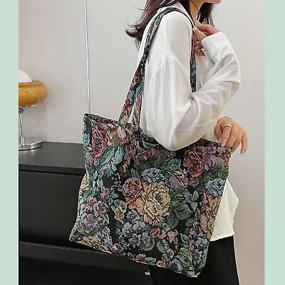 Bag Tote Shopper Floral Jacquard Tapestry Flowers Woven Beach Canvas Shoulder • £12.99