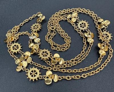 £0.80 • Buy Long Vintage TRIFARI Gold Tone Nautical Necklace SIGNED 54  Q04