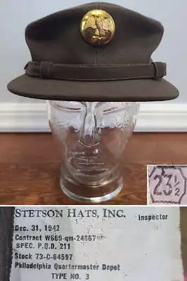 WWII WAC Women's Army Uniform OD Hobby Hat (Size 23 1/2) Stetson Label 1942 WAAC • $449.99