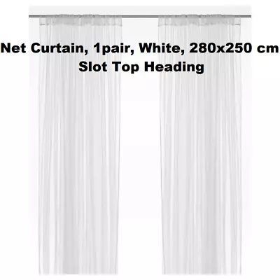 Window Net Curtains 1 Pair White Slot Top Heading Panels Sheer Fabric 280x250 Cm • £11.91