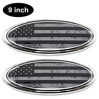 $20.59 • Buy 2pcs For Ford F150 9 Inch US Flag Front Grille Decal Tailgate Emblem Oval Badge