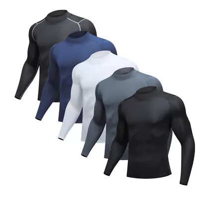 Mens Compression Armour Base Layer Top Long Sleeve Thermal Gym Sport Shirts • £11.99