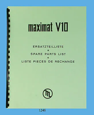 Emco Maximat V10 Lathe  Service Parts List Manual *1248 • $30