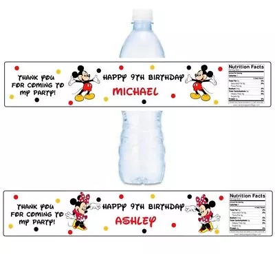 14 MICKEY OR MINNIE MOUSE BIRTHDAY WATERPROOF Water Bottle Label Personalize • $9.99