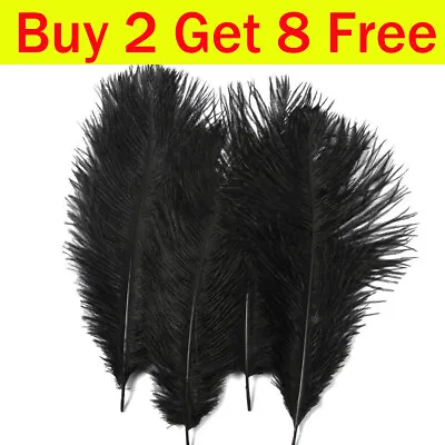 Large Ostrich Feathers Party Ornament Costume Craft Long Plume Black 25-30cm UK • £2.94