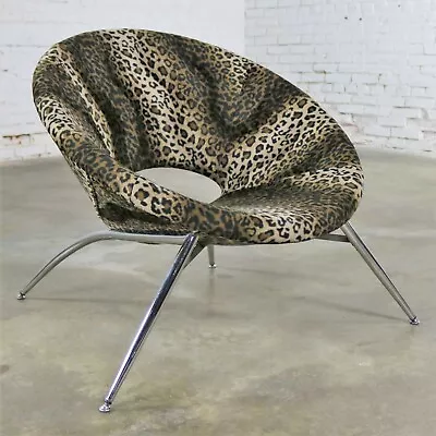 Animal Print And Chrome Round Hoop Bucket Tub Chair Made In Italy • $995